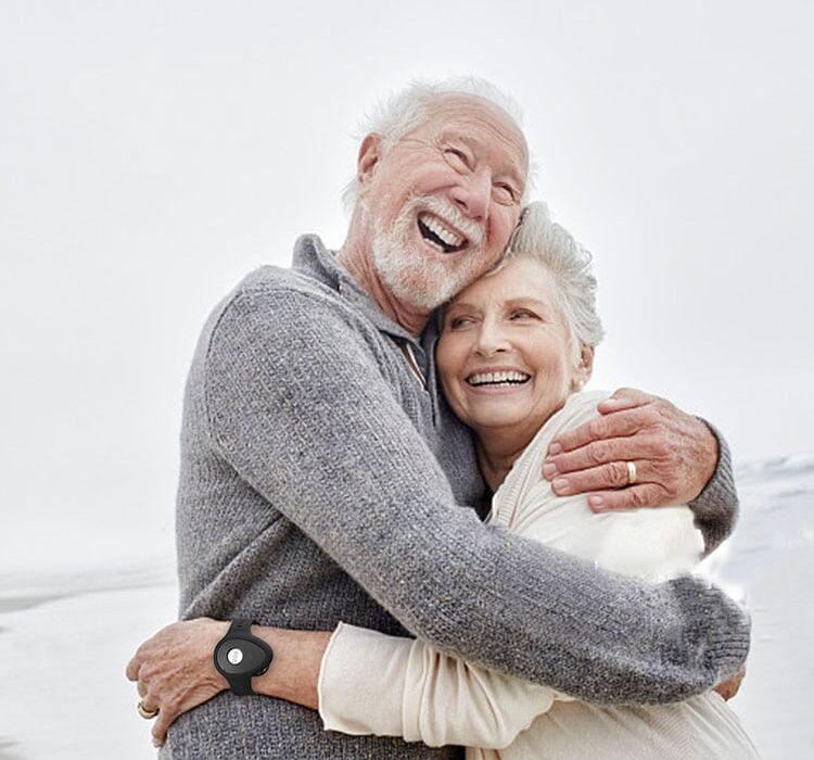 Couple with emergency bracelets for seniors